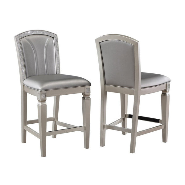 Scott 26 Inch Counter Height Chair Set of 2, Wood Frame, Faux Leather, Gray - BM310261