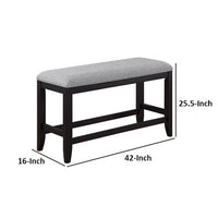 Kara 42 Inch Counter Height Bench, Wood Frame, Fabric Upholstery, Gray - BM310265