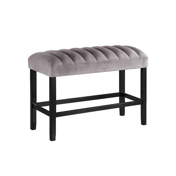 Marcus 38 Inch Counter Height Bench, Wood Frame, Fabric Upholstery, Gray - BM310267