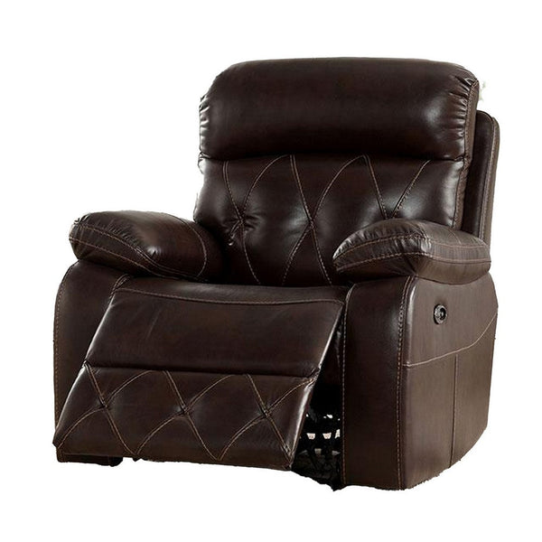 Dudd 37 Inch Power Glider Recliner with USB Port, Faux Leather, Brown - BM310898