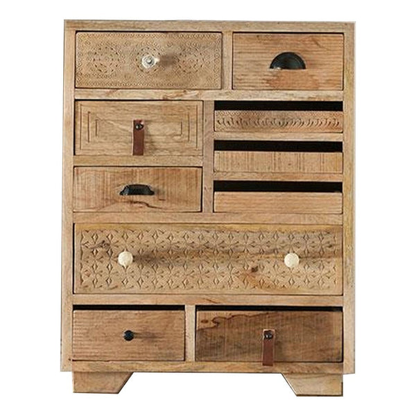 Blan 36 Inch Tall Dresser Chest, 10 Drawer, Natural Brown Mango Wood - BM311035