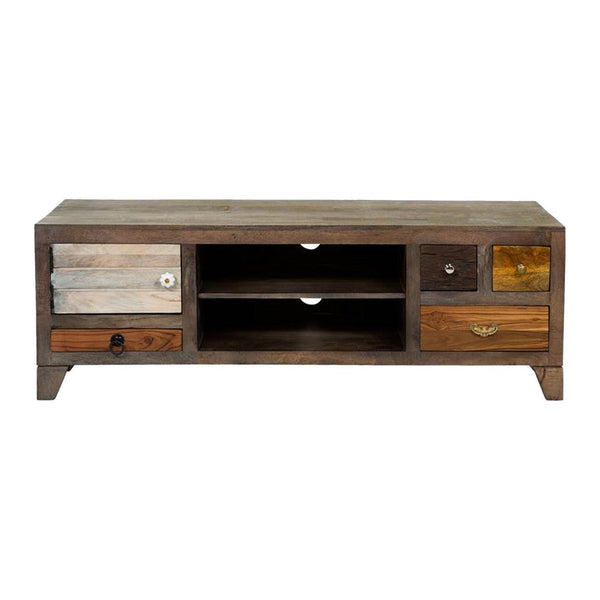 Saon 57 Inch TV Media Console, 4 Drawer, Door, Natural Brown Solid Wood - BM311040