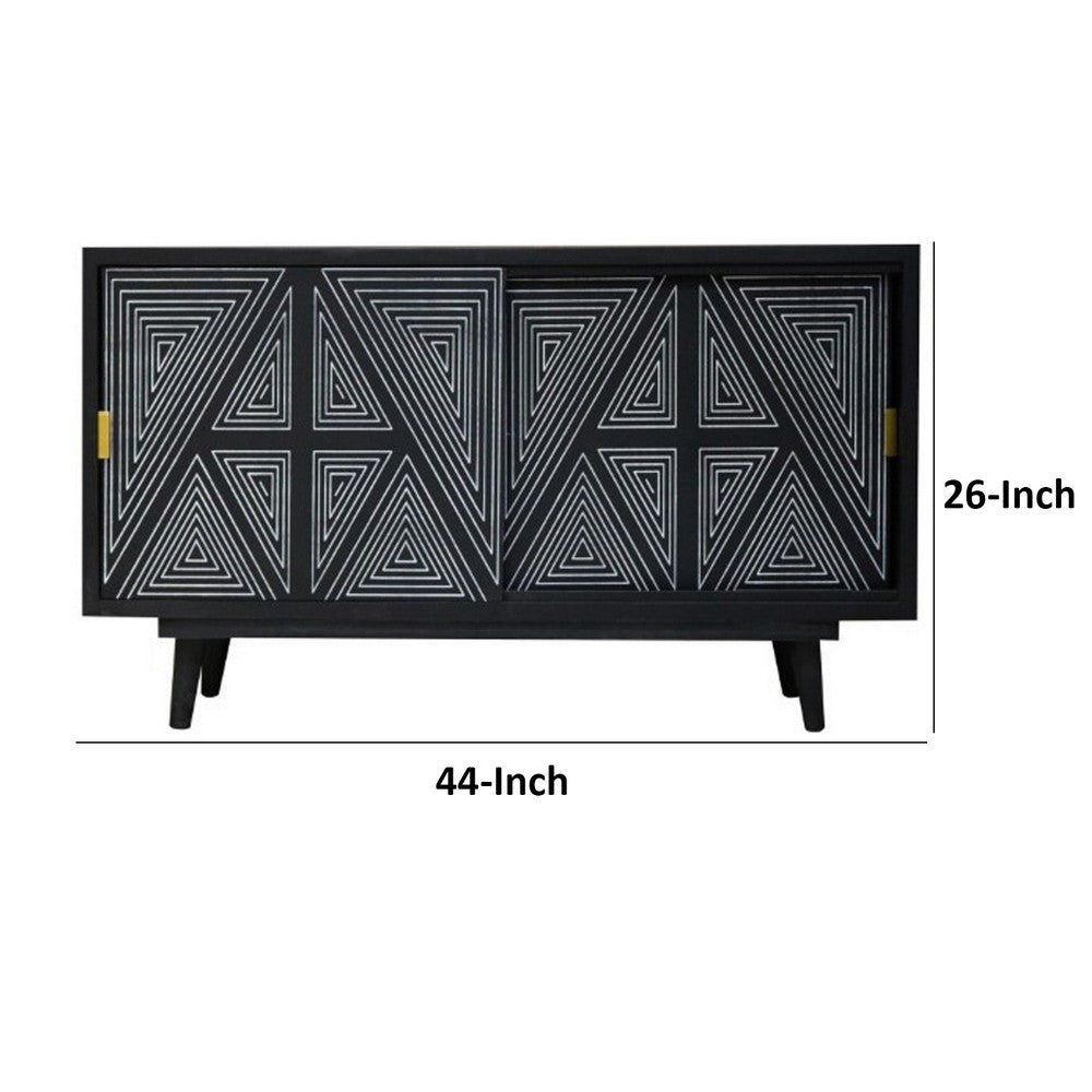 Zaha 44 Inch Sideboard Server Console with 2 Doors, Black Mango Wood - BM311059