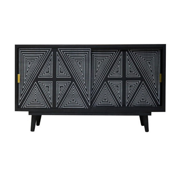 Zaha 44 Inch Sideboard Server Console with 2 Doors, Black Mango Wood - BM311059