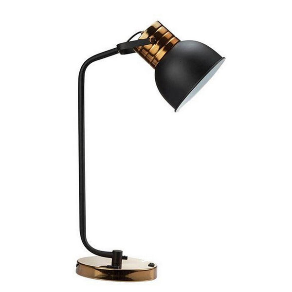 24 Inch Table Lamp, Angled Stem, Round Base, Metal, Black, Antique Gold - BM311073