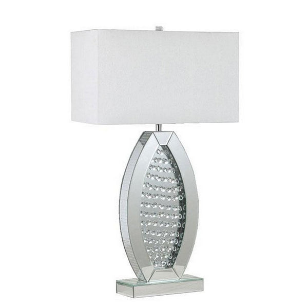 30 Inch Table Lamp, Acrylic Crystal, Rectangular Shade, Curved, Silver - BM311074