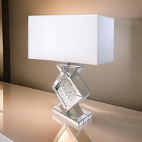 27 Inch Table Lamp, Acrylic Crystals, Diamond Base, Champagne Silver Metal - BM311077