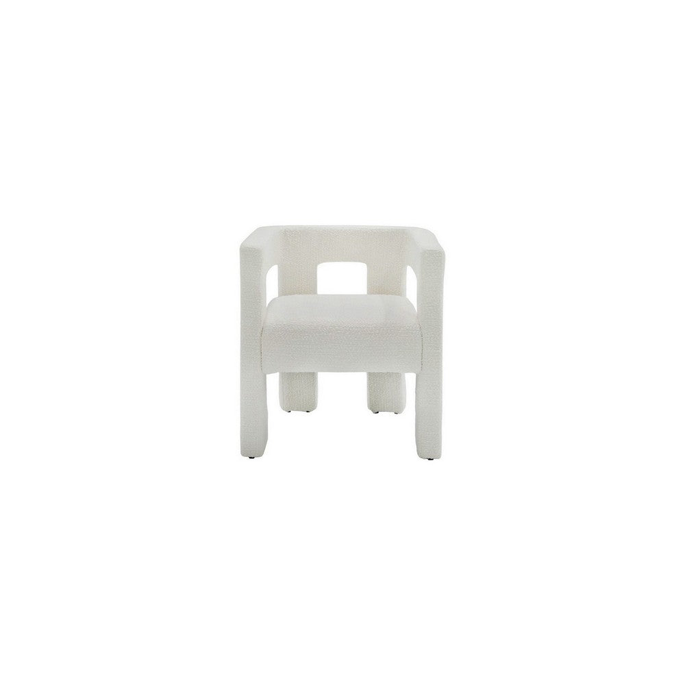 26 Inch Dining Chair, Cushioned Seat, Square Open Back, White Upholstery - BM311174
