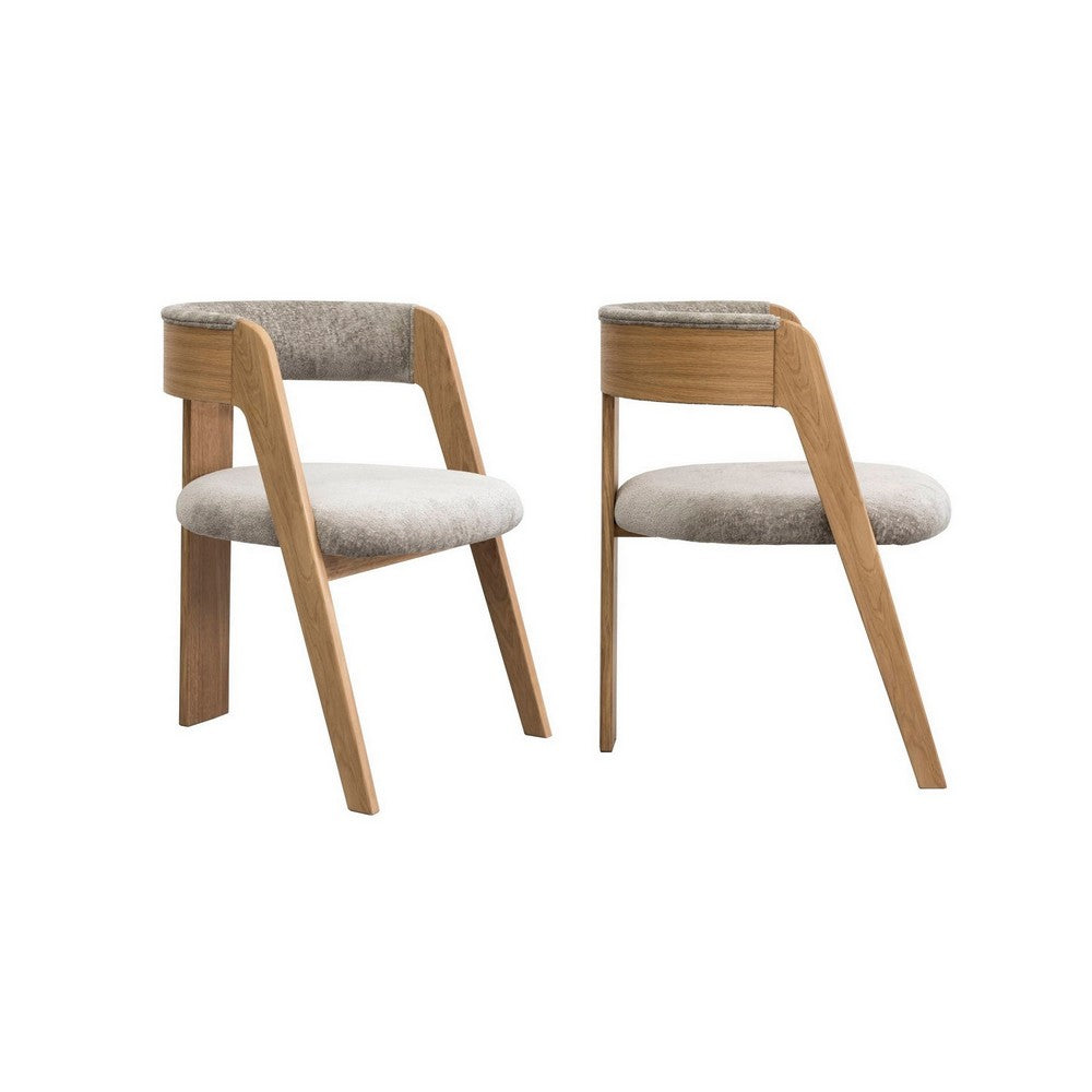 32 Inch Dining Chair Set of 2, Cushioned, Round Back, Gray Upholstery - BM311193