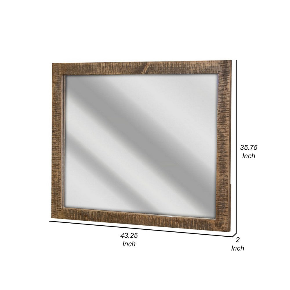 Texu 36 x 43 Inch Dresser Mirror, Solid Pine Wood, Rectangular, Brown - BM311243