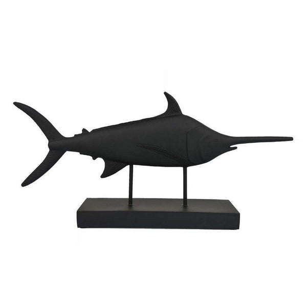 Owa Swordfish Sculpture, Resin Tabletop Decor on Stand, Classic Matte Black - BM311445