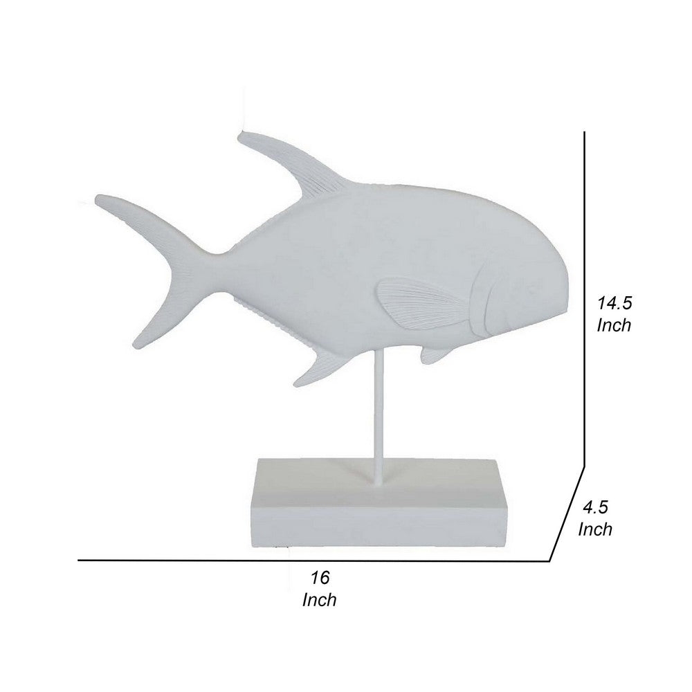 Owa Fish Accent Sculpture, Resin Tabletop Decor on Stand, Classic White - BM311446
