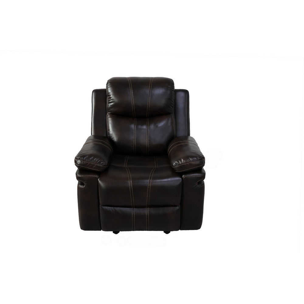 Linden 37 Inch Power Glider Recliner Chair, Plush Brown Faux Leather - BM311477