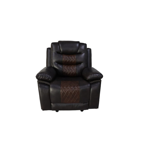 Asher 39 Inch Manual Recliner Chair, Wood, Pocket Coils, Brown Faux Leather - BM311481