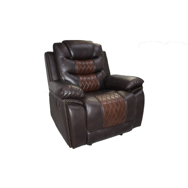 Asher 39 Inch Manual Recliner Chair, Wood, Pocket Coils, Brown Faux Leather - BM311481