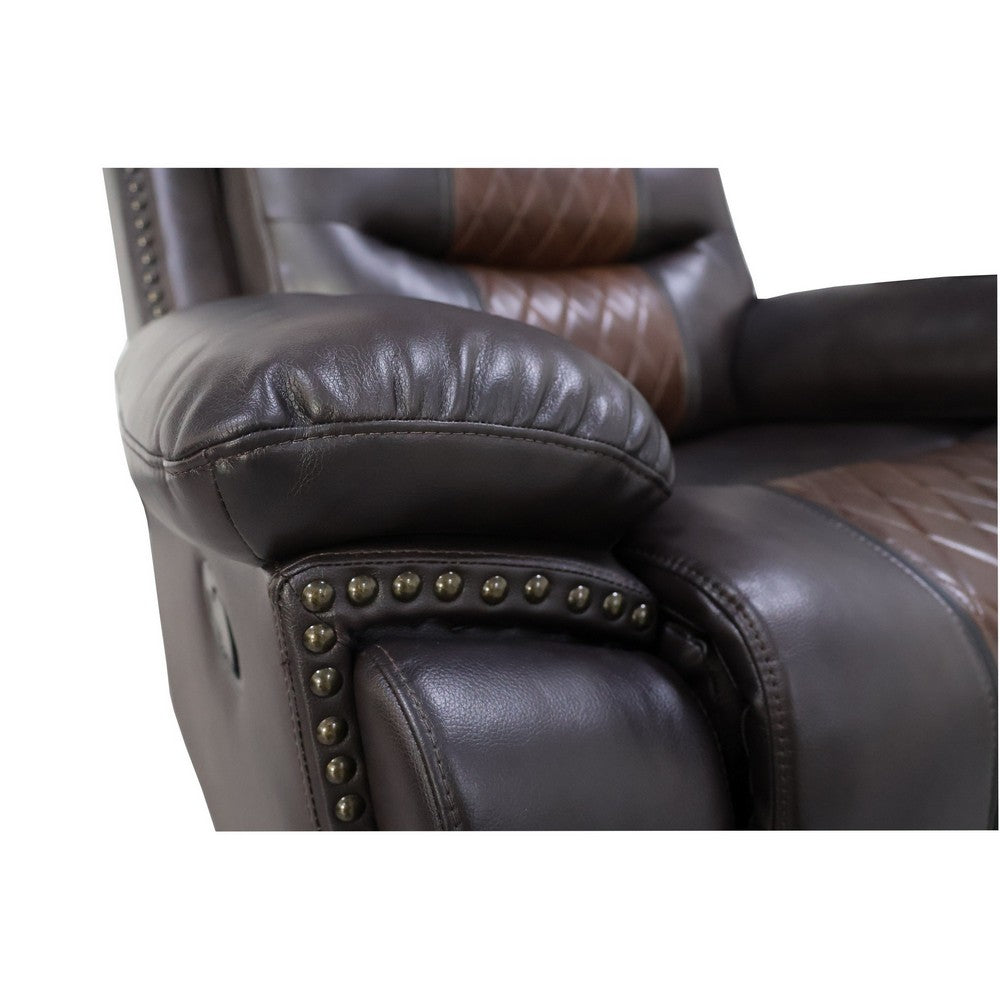 Asher 39 Inch Power Recliner Chair, Wood, Pocket Coils, Brown Faux Leather - BM311482