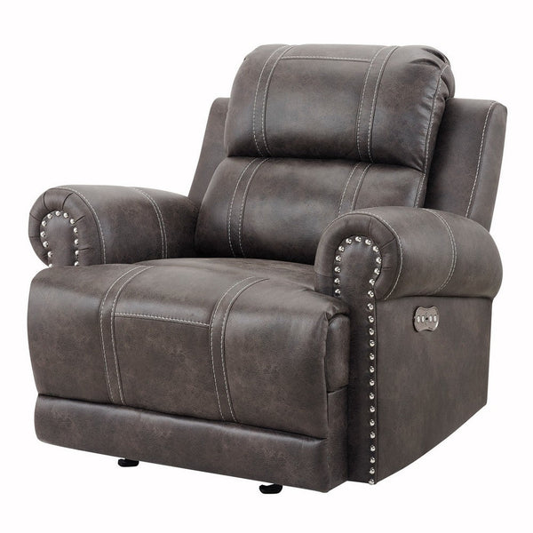 Willow 41 Inch Manual Recliner Chair, Faux Leather Upholstery, Walnut Brown - BM311486