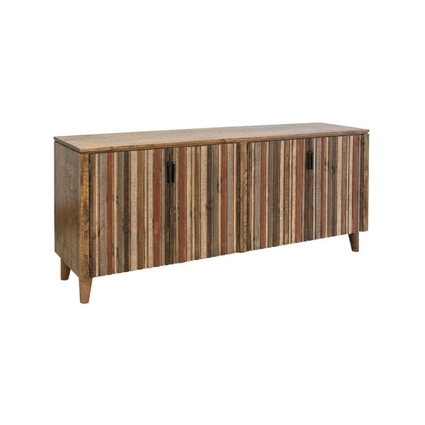 Texu 69 Inch Sideboard Console, Pine Wood, Pedant Handles, Brown, Red - BM311490