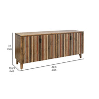 Texu 69 Inch Sideboard Console, Pine Wood, Pedant Handles, Brown, Red - BM311490