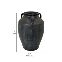 Risa 14 Inch Decorative Vase, Urn Shape, 3 Curved Handles, Antique Black - BM311511