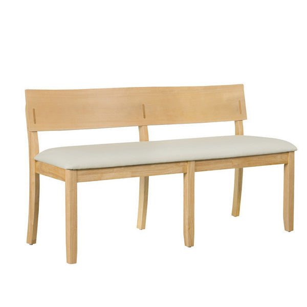 Celi 53 Inch Dining Bench, Cream Fabric Seat, Natural Brown Wood Frame - BM311520