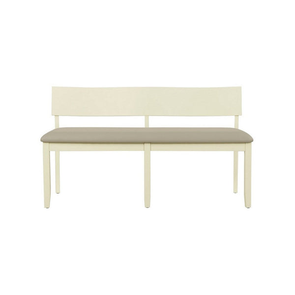 Celi 53 Inch Dining Bench, Taupe Faux Leather Seat, Beige Wood Frame - BM311521
