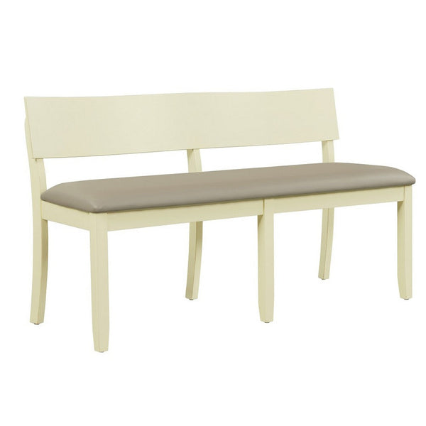 Celi 53 Inch Dining Bench, Taupe Faux Leather Seat, Beige Wood Frame - BM311521