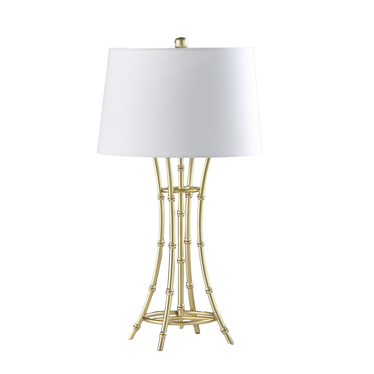 Lisi 29 Inch Table Lamp, White Drum Shade, Gold Mettalic Bamboo Style Base - BM311577