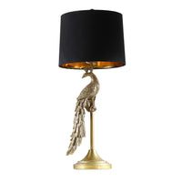 29 Inch Peacock Table Lamp, Gold Polyresin Sculpture, Black Drum Shade - BM311595