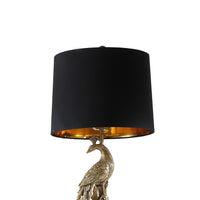 29 Inch Peacock Table Lamp, Gold Polyresin Sculpture, Black Drum Shade - BM311595
