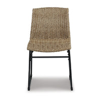 26 Inch Outdoor Dining Chair Set of 2, Black Steel Frame, Brown Wicker Seat - BM311612
