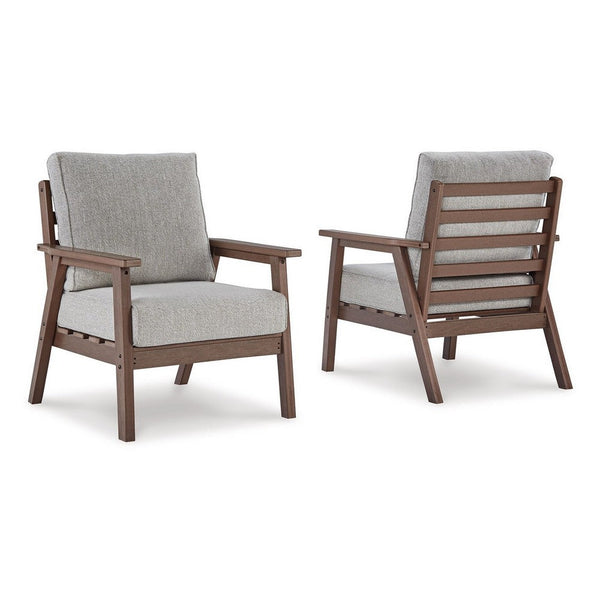 Emme 32 Inch Outdoor Lounge Chair Set of 2, Brown Frame, Gray Cushions - BM311628