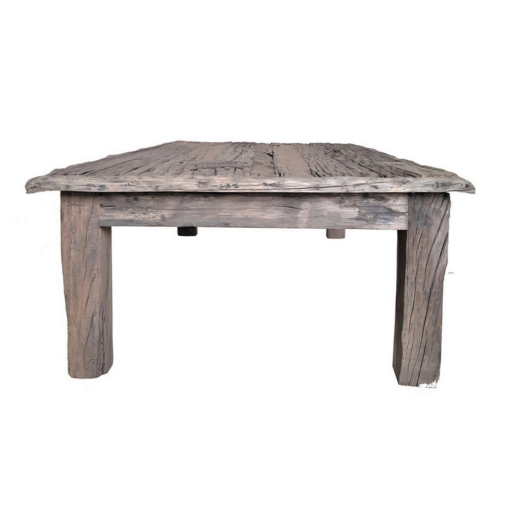 59 Inch Rustic Coffee Table, Rectangular Top, Old Antique Wood, Brown - BM311662