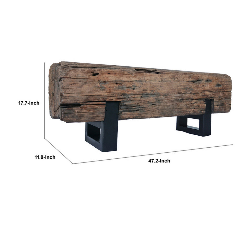 47 Inch Accent Bench, Log Design Solid Wood Seat, Classic Brown Finish - BM311664