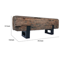 47 Inch Accent Bench, Log Design Solid Wood Seat, Classic Brown Finish - BM311664