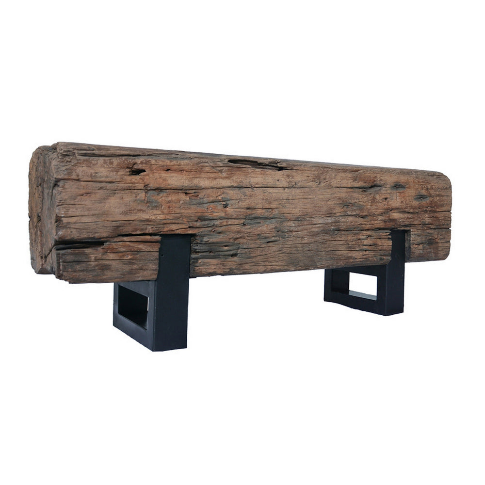 47 Inch Accent Bench, Log Design Solid Wood Seat, Classic Brown Finish - BM311664