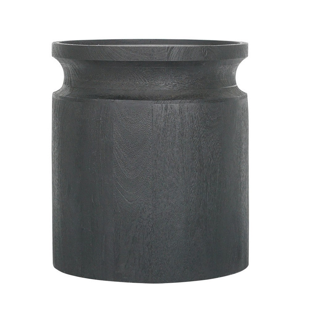 16 Inch Side End Table, Modern Cylinder Jar Like Design, Mango Wood, Black - BM311676
