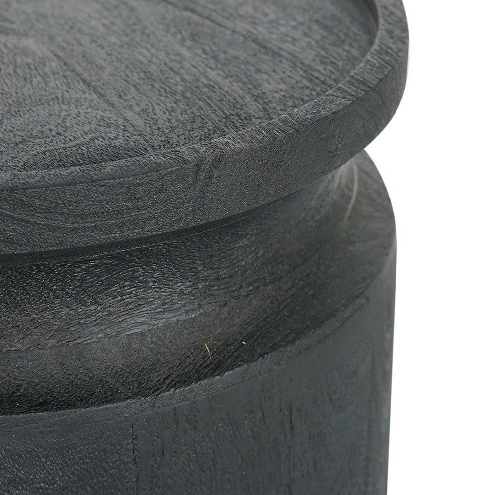 16 Inch Side End Table, Modern Cylinder Jar Like Design, Mango Wood, Black - BM311676