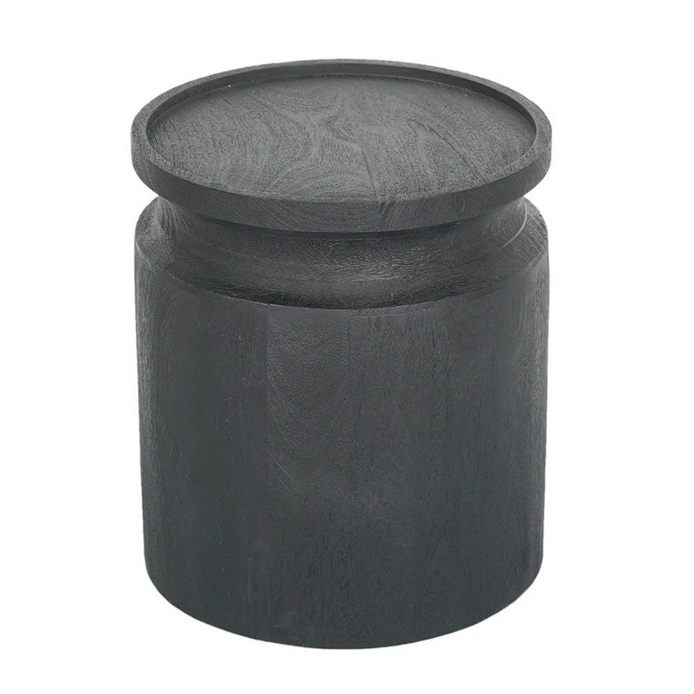 16 Inch Side End Table, Modern Cylinder Jar Like Design, Mango Wood, Black - BM311676