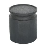 16 Inch Side End Table, Modern Cylinder Jar Like Design, Mango Wood, Black - BM311676