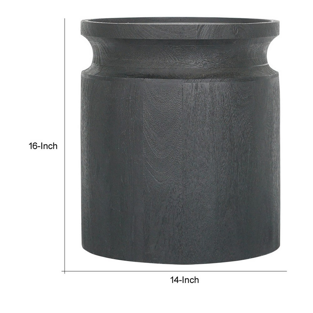 16 Inch Side End Table, Modern Cylinder Jar Like Design, Mango Wood, Black - BM311676