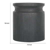 16 Inch Side End Table, Modern Cylinder Jar Like Design, Mango Wood, Black - BM311676