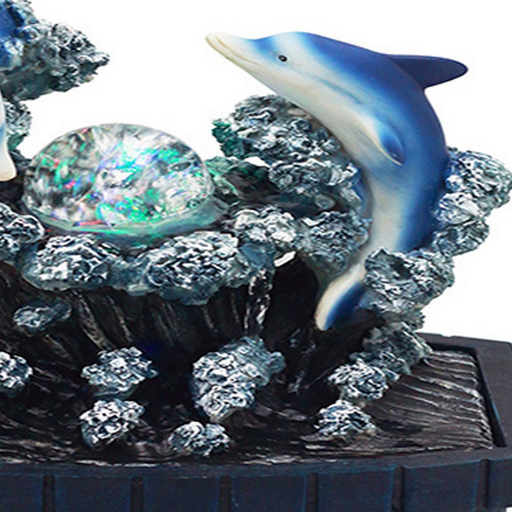 Eci 11 Inch Dolphin Tabletop Water Fountain, LED Light, Painted Multicolor - BM311753