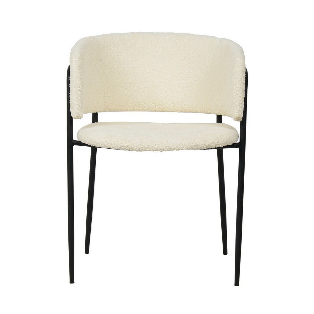 22 Inch Dining Chair Set of 2, Round Backrest, White Textured Fabric - BM311762