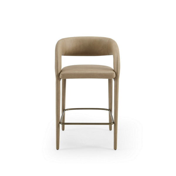 Cid Taya 26 Inch Counter Stool Chair, Tapered Legs, Tan Faux Leather - BM311780