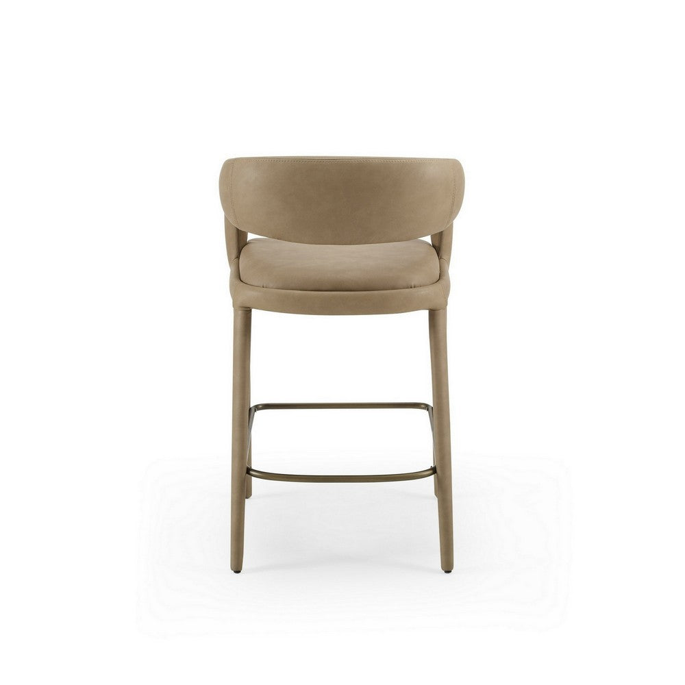 Cid Taya 26 Inch Counter Stool Chair, Tapered Legs, Tan Faux Leather - BM311780