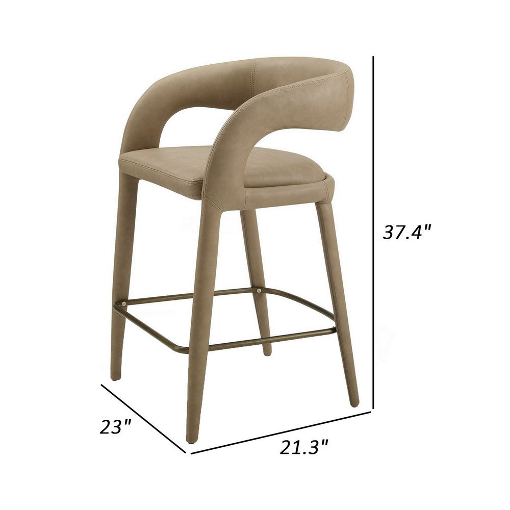 Cid Taya 26 Inch Counter Stool Chair, Tapered Legs, Tan Faux Leather - BM311780