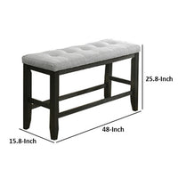Woodlands 48 Inch Counter Height Bench, Wood, Tufted Seat, Black, White - BM311784