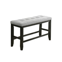 Woodlands 48 Inch Counter Height Bench, Wood, Tufted Seat, Black, White - BM311784