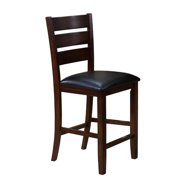 Woodlands 24 Inch Counter Height Chair, Faux Leather, Wood, Black and Brown - BM311785
